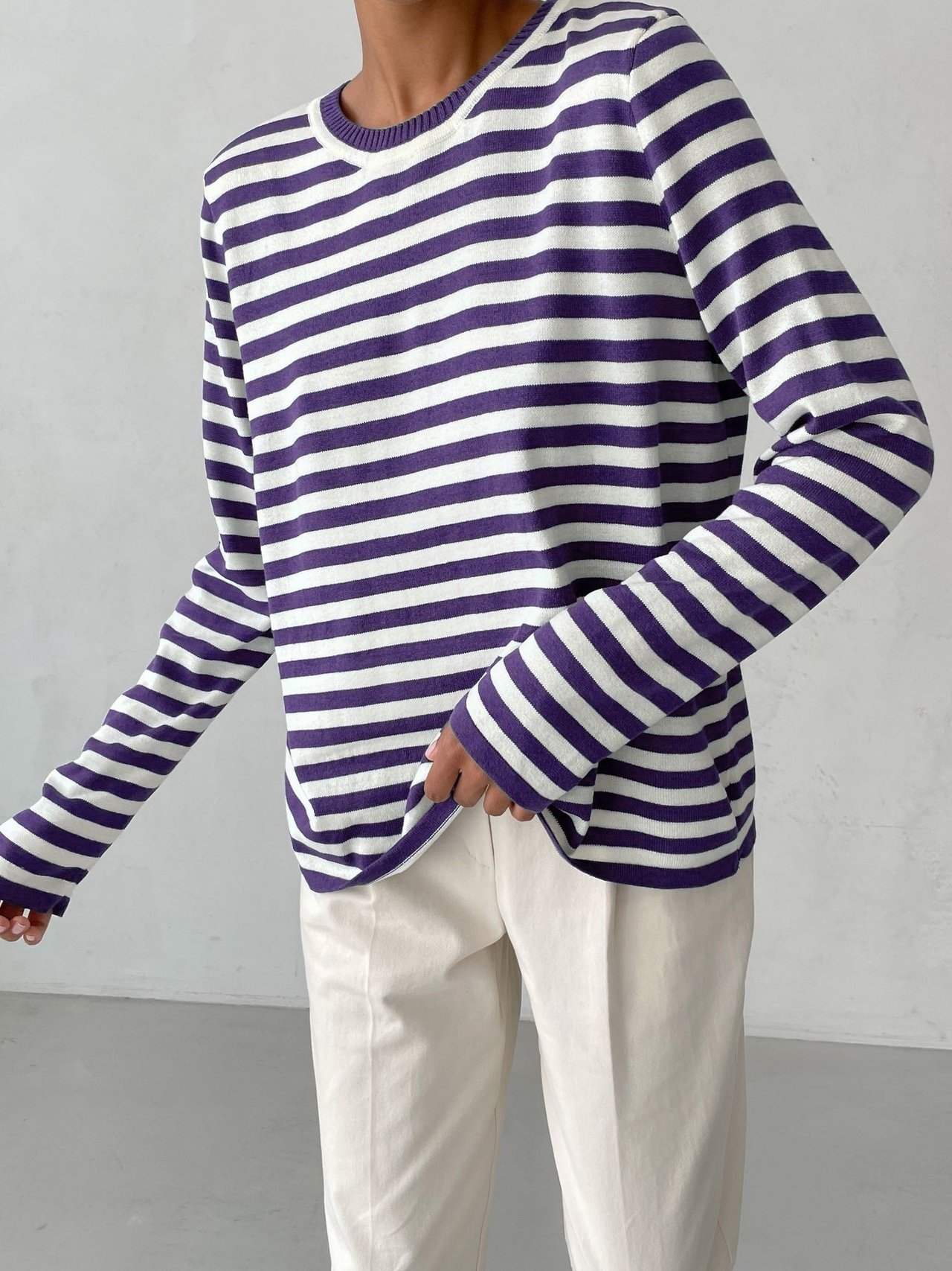 Damen Gestreift Nahtverarbeitung Frühling/Herbst Straße Langarm Rundhals Pullover
