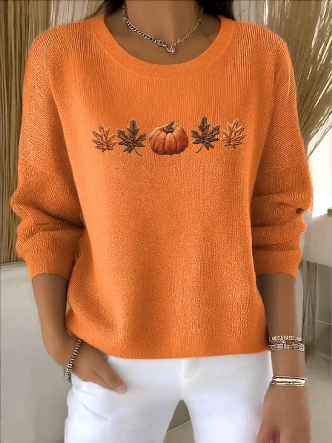 Damen Pflanzen Frühling/Herbst Retro Langarm Rundhals Baumwolle Pullover