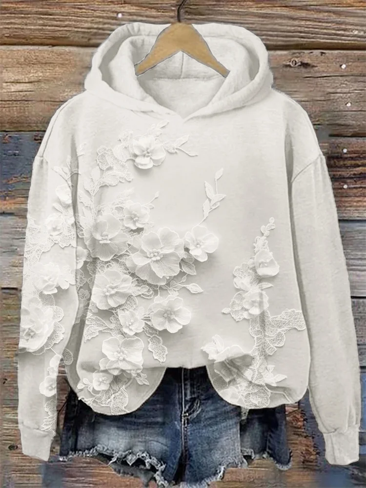 Damen Geblümt Frühling/Herbst Print Langarm Lässig Täglich Kapuze