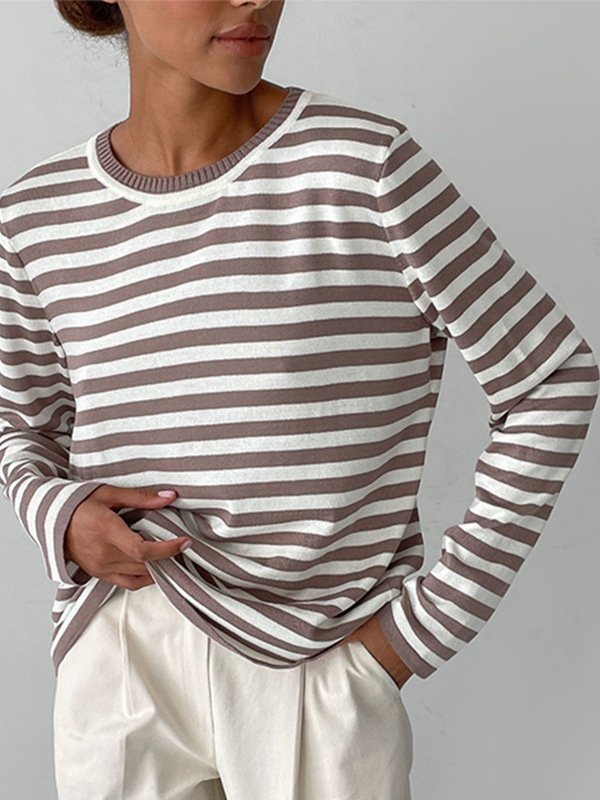 Damen Gestreift Nahtverarbeitung Frühling/Herbst Straße Langarm Rundhals Pullover