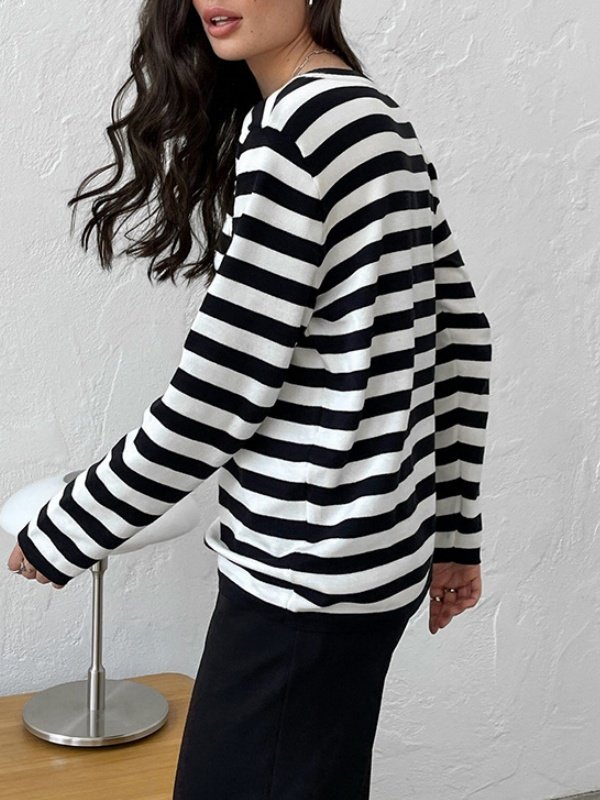 Damen Gestreift Nahtverarbeitung Frühling/Herbst Straße Langarm Rundhals Pullover