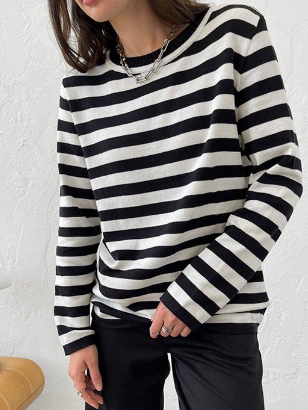 Damen Gestreift Nahtverarbeitung Frühling/Herbst Straße Langarm Rundhals Pullover