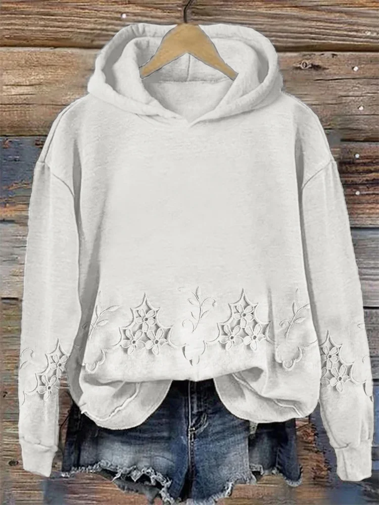 Damen Geblümt Frühling/Herbst Print Langarm Lässig Täglich Kapuze
