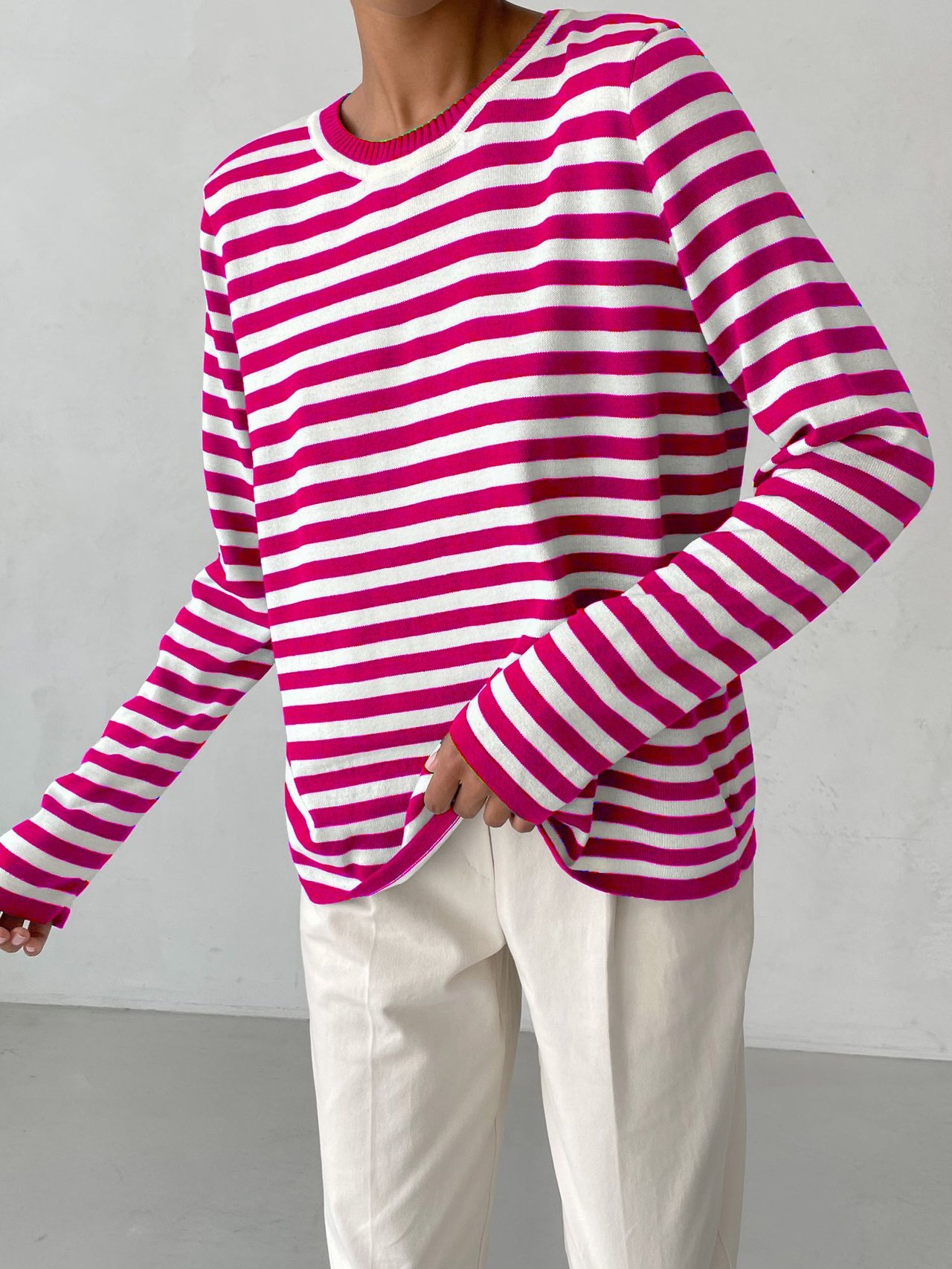 Damen Gestreift Nahtverarbeitung Frühling/Herbst Straße Langarm Rundhals Pullover