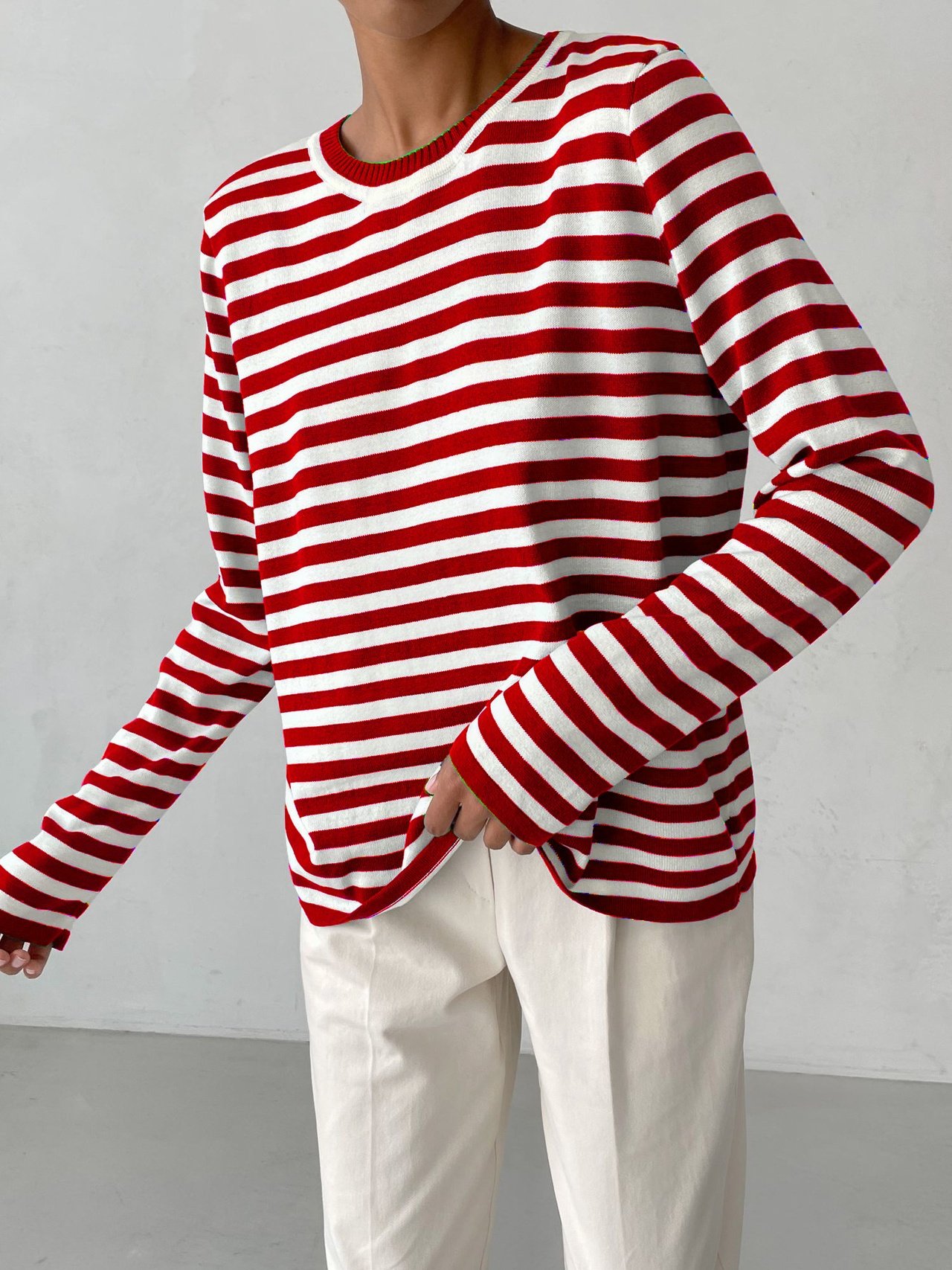 Damen Gestreift Nahtverarbeitung Frühling/Herbst Straße Langarm Rundhals Pullover