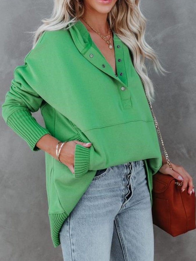 Damen Unifarben Kapuze Nahtverarbeitung Retro Frühling/Herbst Langarm Sweatshirt
