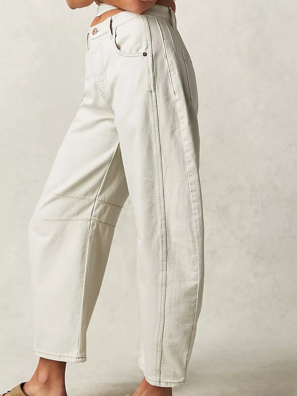 Schnalle Baumwolle Weit Lässig Damen Weit Hose mit Weitem Bein Mitte-niedrig Erheben Gewaschen Krummsäbel Hose Jeans