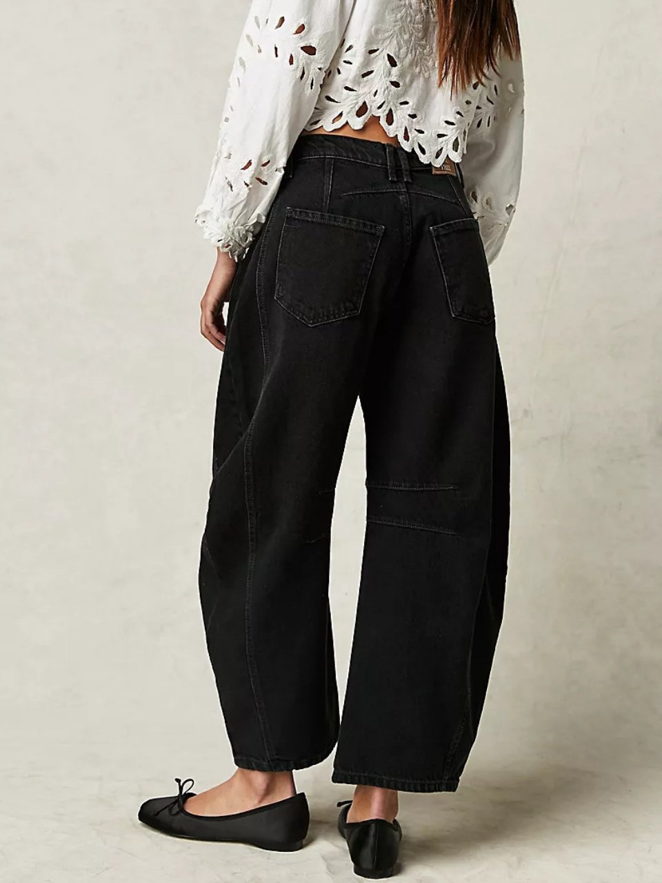 Schnalle Baumwolle Weit Lässig Damen Weit Hose mit Weitem Bein Mitte-niedrig Erheben Gewaschen Krummsäbel Hose Jeans