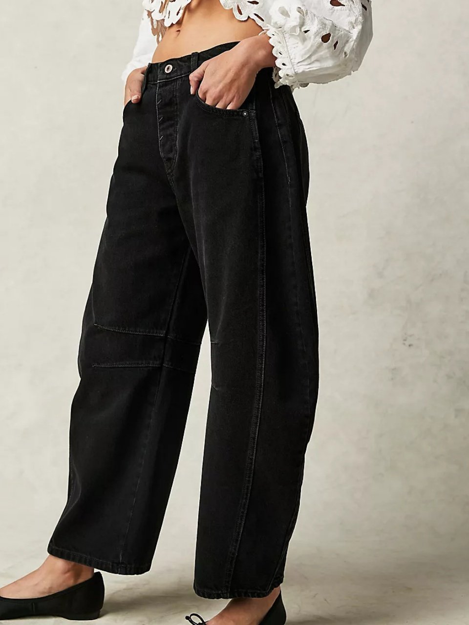 Schnalle Baumwolle Weit Lässig Damen Weit Hose mit Weitem Bein Mitte-niedrig Erheben Gewaschen Krummsäbel Hose Jeans