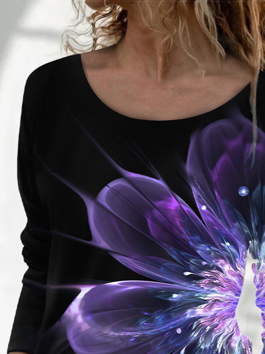 Damen Abstrakt Langarm T-Shirts T-Shirt Rundhals Print Lässig Frühling/Herbst T-Shirt mit Grafik Oberteile