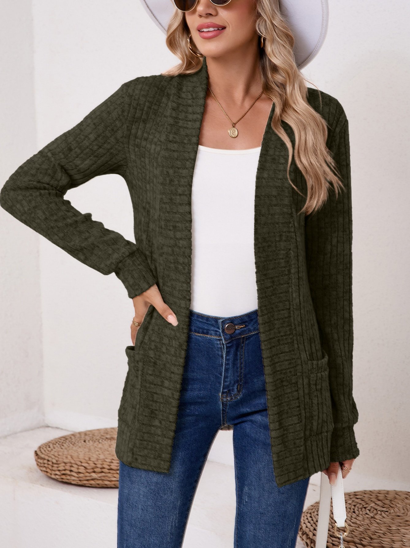 Damen Unifarben Frühling/Herbst Aufdecken Retro Nahtverarbeitung Leicht Strickjacke