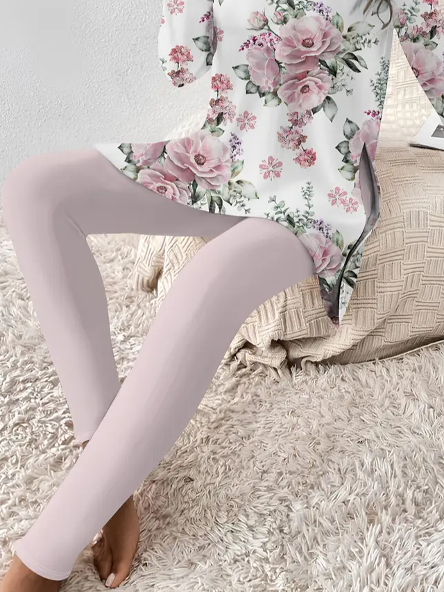 Damen Geblümt Print Zweiteiliges Set Täglich Langarm Lässig Frühling/Herbst Bluse mit Hose Matching Set