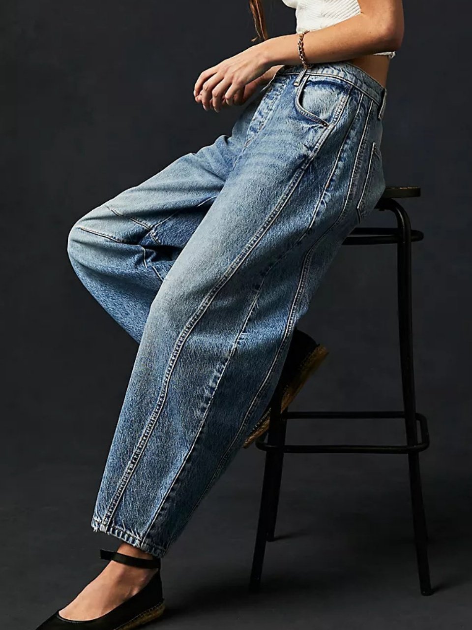 Schnalle Baumwolle Weit Lässig Damen Weit Hose mit Weitem Bein Mitte-niedrig Erheben Gewaschen Krummsäbel Hose Jeans