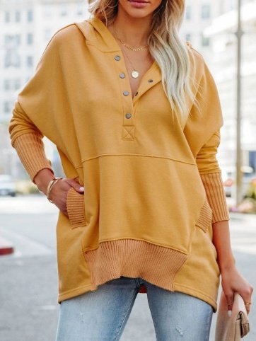 Damen Unifarben Kapuze Nahtverarbeitung Retro Frühling/Herbst Langarm Sweatshirt