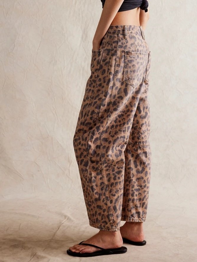 Schnalle Baumwolle Weit Lässig Damen Weit Hose mit Weitem Bein Mitte-niedrig Erheben Gewaschen Krummsäbel Hose Jeans
