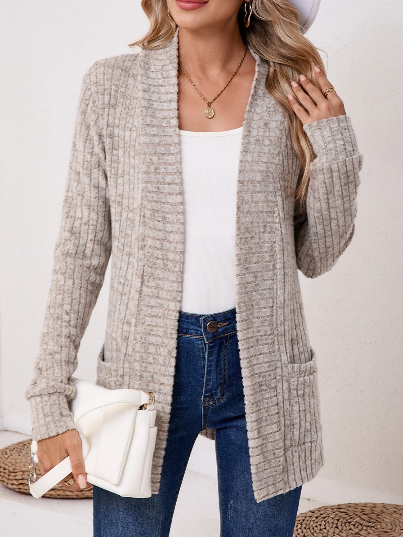 Damen Unifarben Frühling/Herbst Aufdecken Retro Nahtverarbeitung Leicht Strickjacke