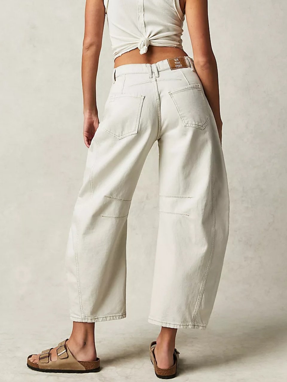 Schnalle Baumwolle Weit Lässig Damen Weit Hose mit Weitem Bein Mitte-niedrig Erheben Gewaschen Krummsäbel Hose Jeans
