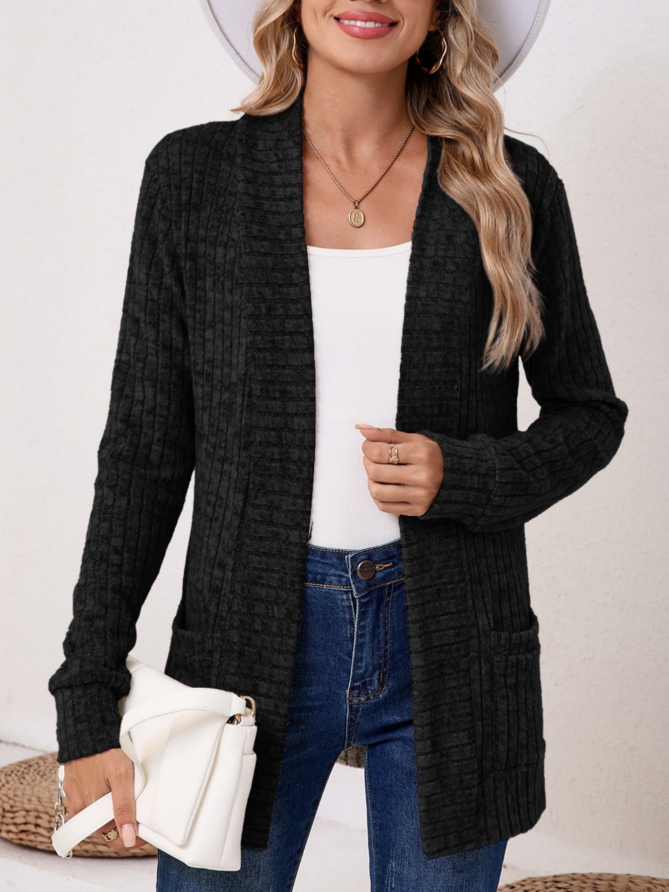 Damen Unifarben Frühling/Herbst Aufdecken Retro Nahtverarbeitung Leicht Strickjacke