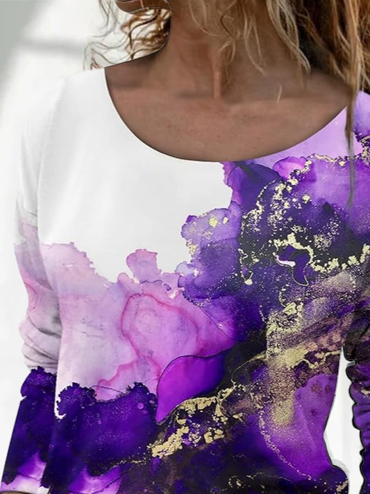 Damen Abstrakt Langarm T-Shirts T-Shirt Rundhals Print Lässig Frühling/Herbst T-Shirt mit Grafik Oberteile