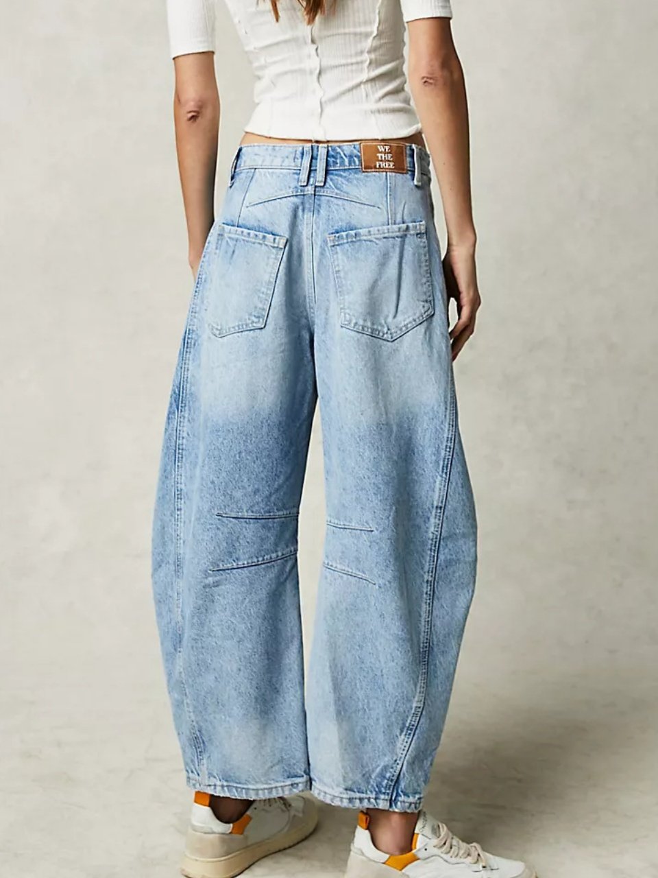 Schnalle Baumwolle Weit Lässig Damen Weit Hose mit Weitem Bein Mitte-niedrig Erheben Gewaschen Krummsäbel Hose Jeans
