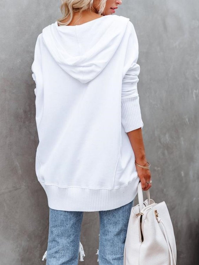 Damen Unifarben Kapuze Nahtverarbeitung Retro Frühling/Herbst Langarm Sweatshirt