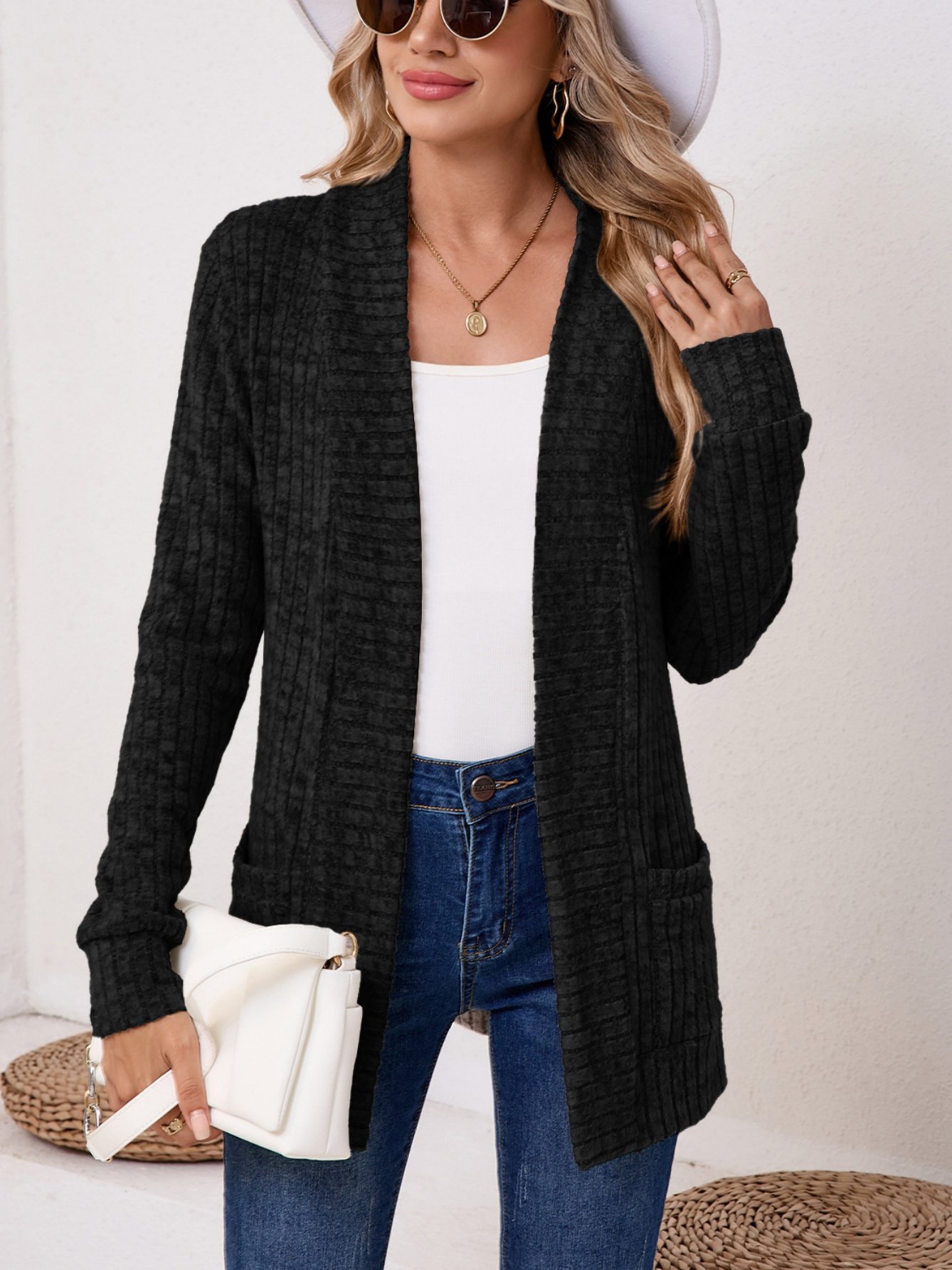 Damen Unifarben Frühling/Herbst Aufdecken Retro Nahtverarbeitung Leicht Strickjacke