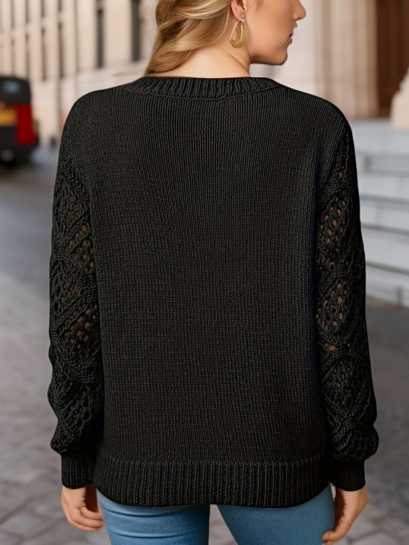 Damen Unifarben Jacquard Winter Lässig Langarm V-Ausschnitt Wolle Pullover