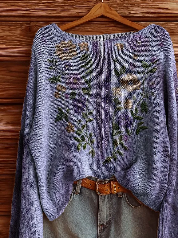 Damen Blumenmuster Lässig Langarm Oberteile