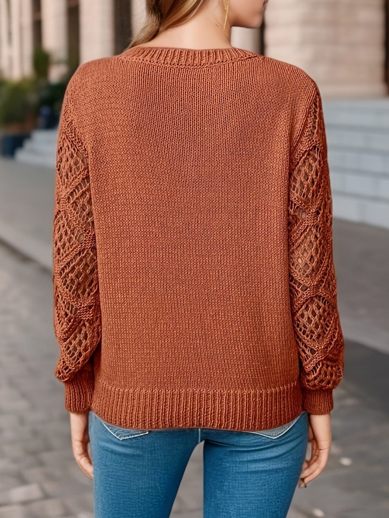 Damen Unifarben Jacquard Winter Lässig Langarm V-Ausschnitt Wolle Pullover