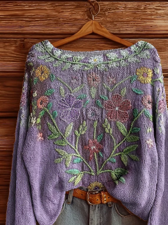 Damen Blumenmuster Lässig Langarm Oberteile