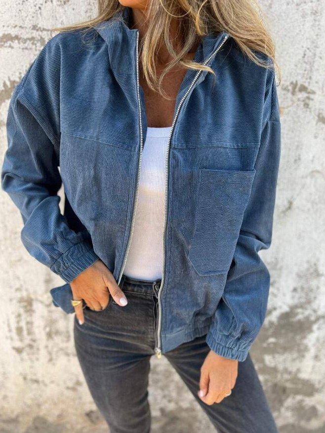 Damen Frühling/Herbst Oberbekleidung Retro Nahtverarbeitung Unifarben Langarm Stehkragen Jacke