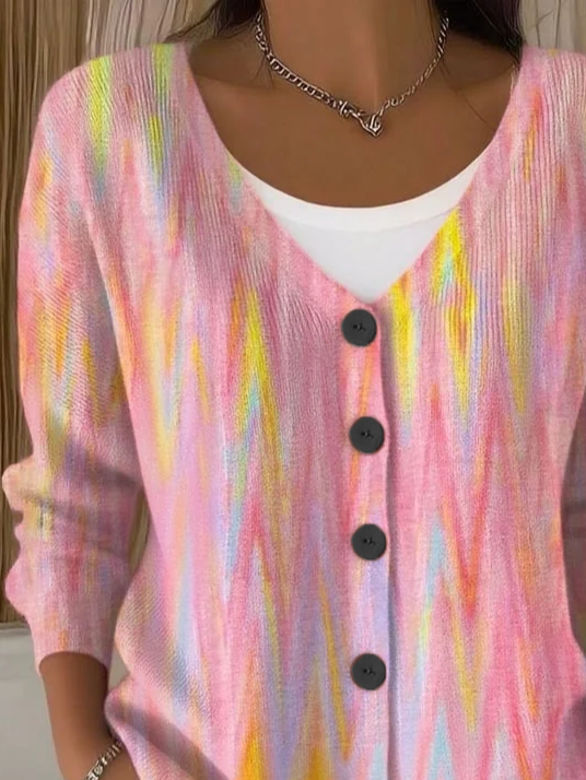 Damen Abstrakt Lässig Frühling/Herbst Print Strickjacke