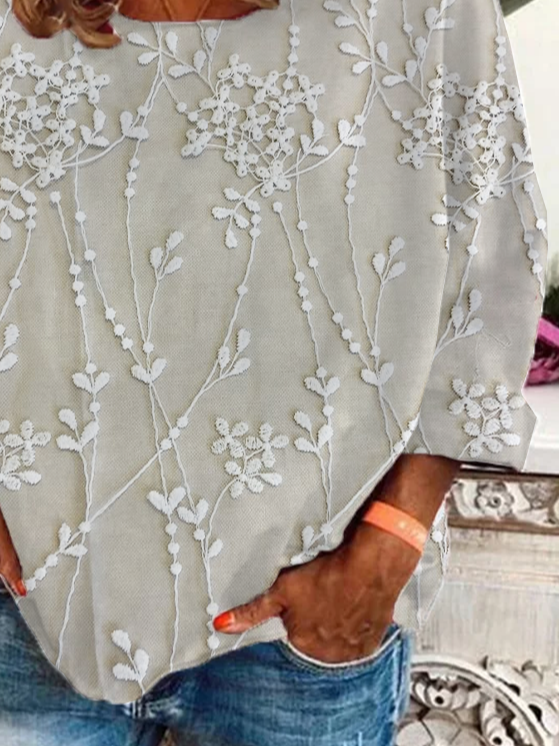 Damen Geblümt Langarm T-Shirts T-Shirt Rundhals Print Lässig Frühling/Herbst T-Shirt mit Grafik Oberteile