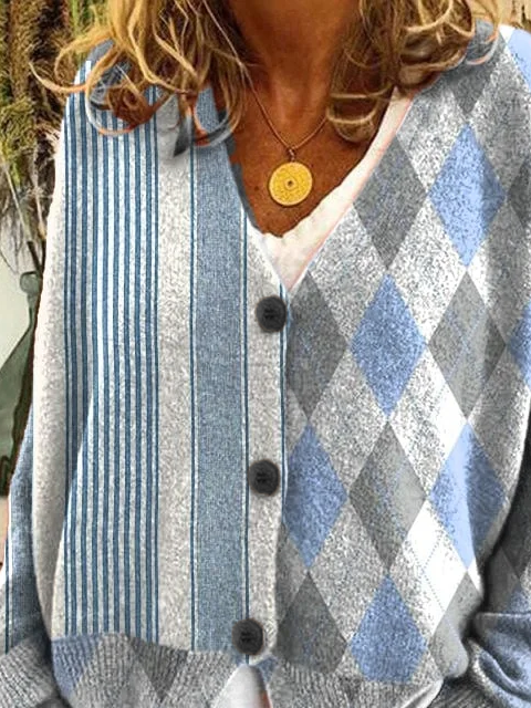 Damen Gestreift Lässig Frühling/Herbst Print Strickjacke