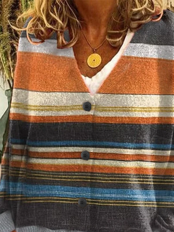 Damen Gestreift Lässig Frühling/Herbst Print Strickjacke