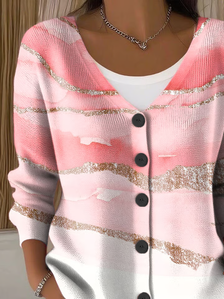 Damen Abstrakt Lässig Frühling/Herbst Print Strickjacke