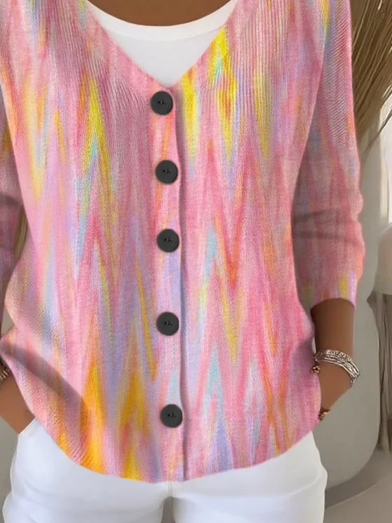 Damen Abstrakt Lässig Frühling/Herbst Print Strickjacke