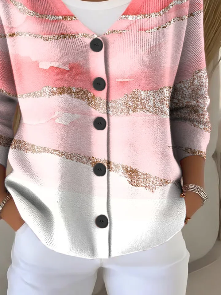 Damen Abstrakt Lässig Frühling/Herbst Print Strickjacke