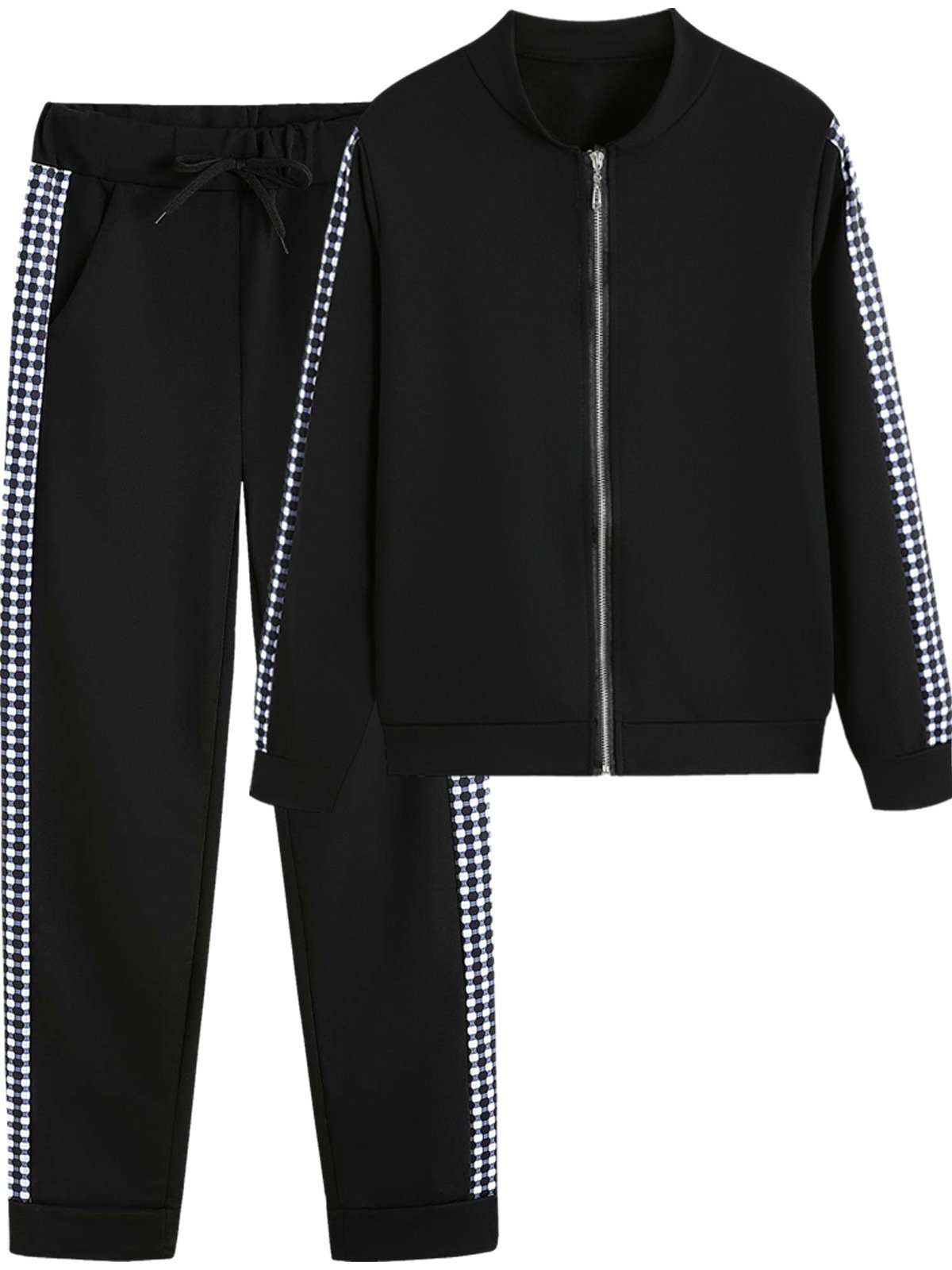 Damen Geometrisch Nahtverarbeitung Zweiteiliges Set Täglich Langarm Lässig Frühling/Herbst Bluse mit Hose Matching Set
