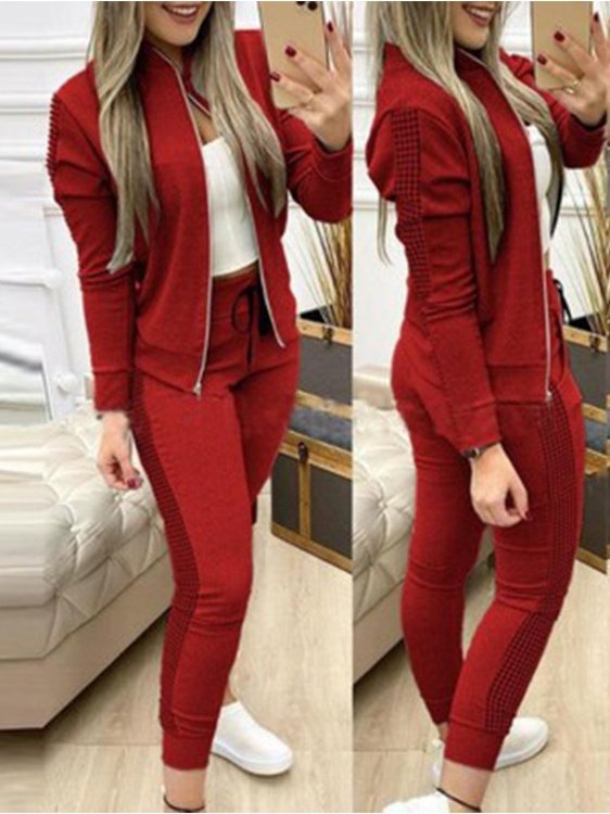 Damen Geometrisch Nahtverarbeitung Zweiteiliges Set Täglich Langarm Lässig Frühling/Herbst Bluse mit Hose Matching Set