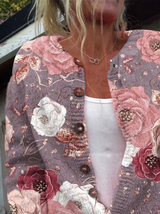 Damen Geblümt Lässig Frühling/Herbst Print Strickjacke