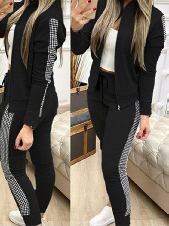 Damen Geometrisch Nahtverarbeitung Zweiteiliges Set Täglich Langarm Lässig Frühling/Herbst Bluse mit Hose Matching Set