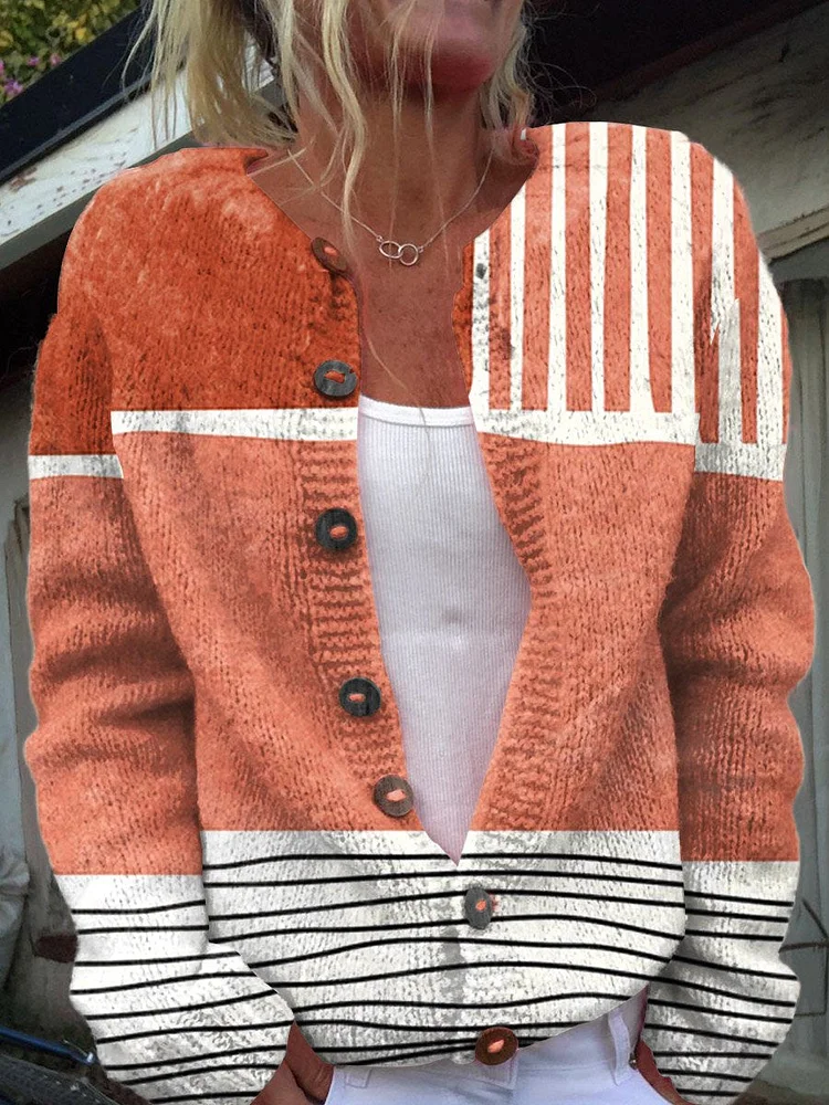 Damen Abstrakt Lässig Frühling/Herbst Print Strickjacke