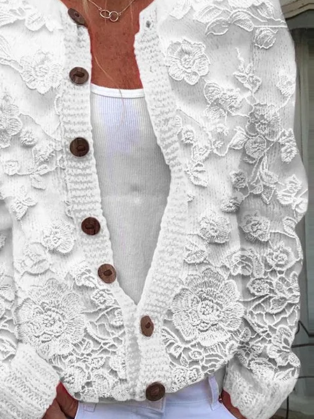 Damen Geblümt Lässig Frühling/Herbst Print Strickjacke