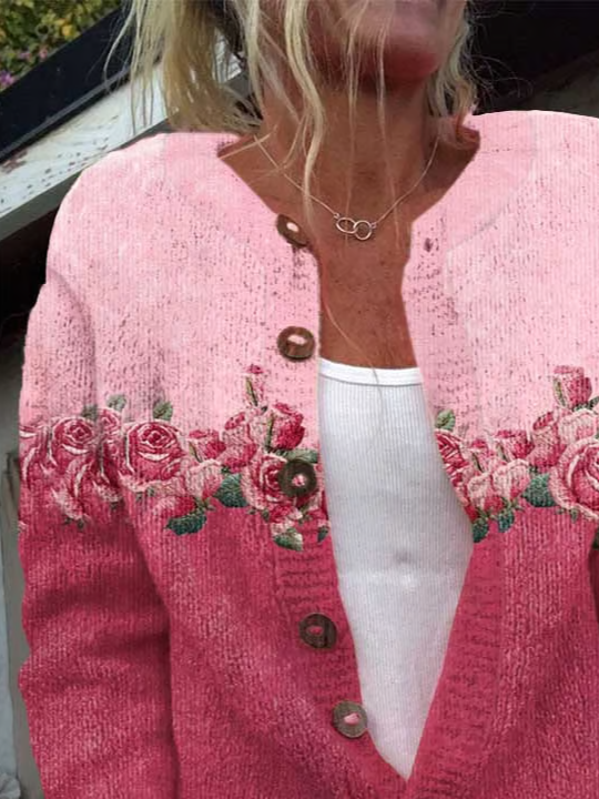 Damen Geblümt Lässig Frühling/Herbst Print Strickjacke