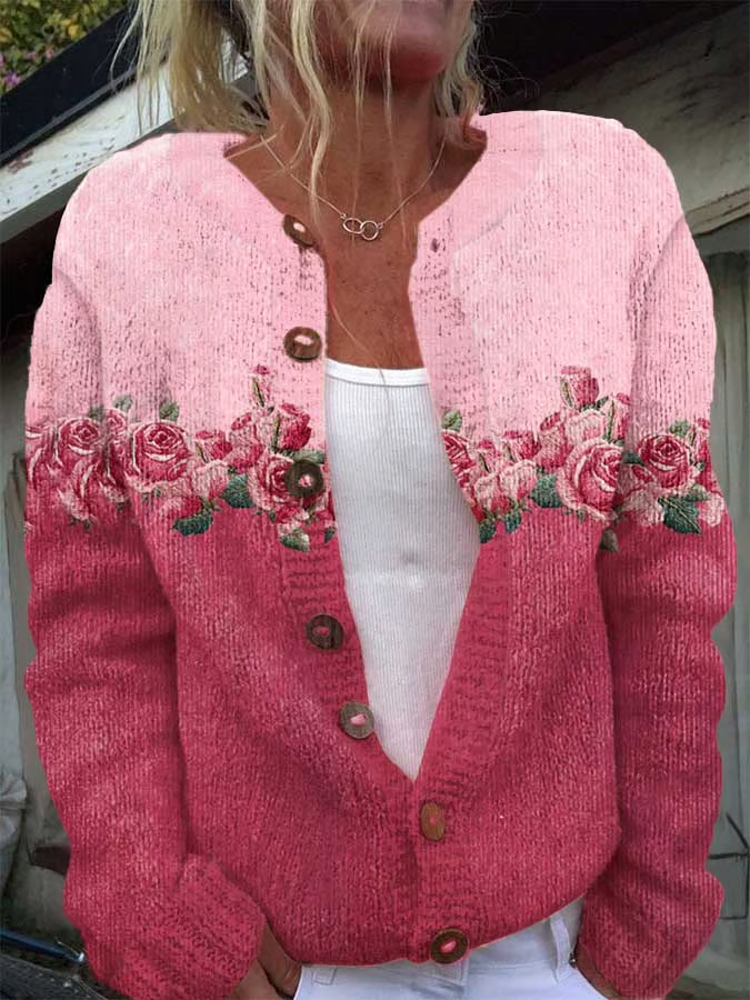 Damen Geblümt Lässig Frühling/Herbst Print Strickjacke
