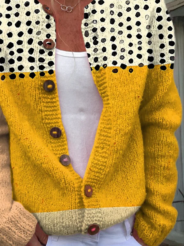 Damen Abstrakt Lässig Frühling/Herbst Print Strickjacke