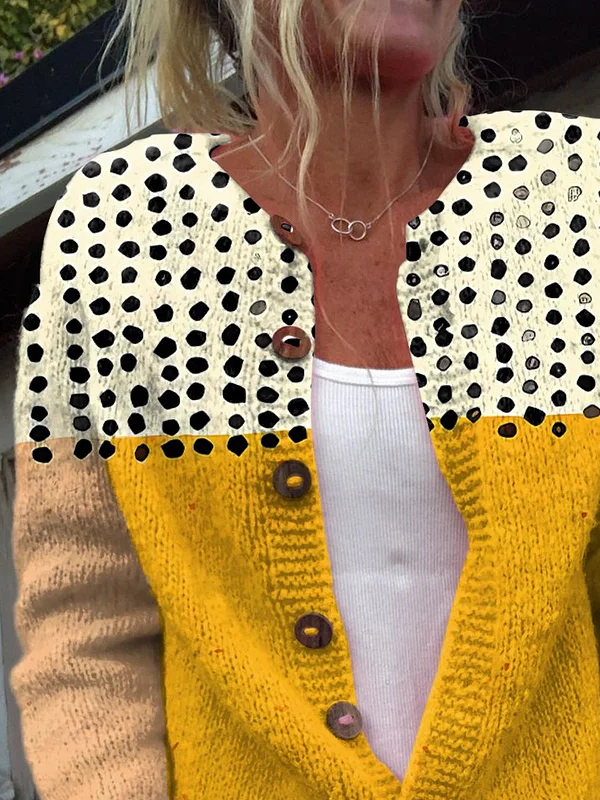 Damen Abstrakt Lässig Frühling/Herbst Print Strickjacke