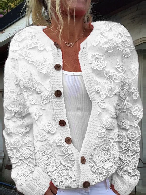 Damen Geblümt Lässig Frühling/Herbst Print Strickjacke