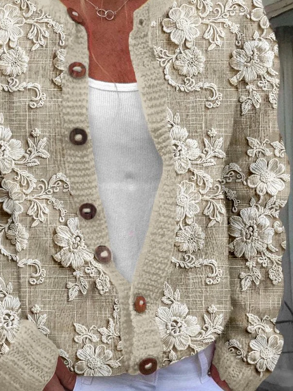 Damen Geblümt Lässig Frühling/Herbst Print Strickjacke